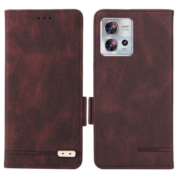 PU Leather Wallet Case for Motorola Edge 30 Fusion 5G / Moto S30 Pro 5G , Hardware Decor Stand Folio Phone Cover - Coffee