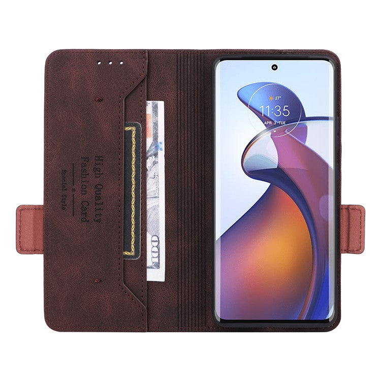PU Leather Wallet Case for Motorola Edge 30 Fusion 5G / Moto S30 Pro 5G , Hardware Decor Stand Folio Phone Cover - Coffee