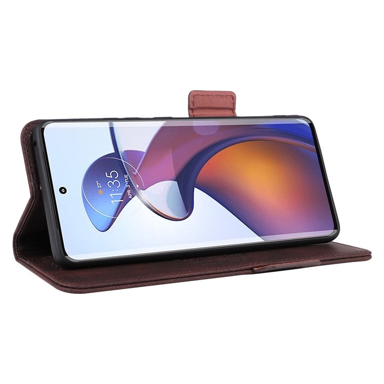 PU Leather Wallet Case for Motorola Edge 30 Fusion 5G / Moto S30 Pro 5G , Hardware Decor Stand Folio Phone Cover - Coffee