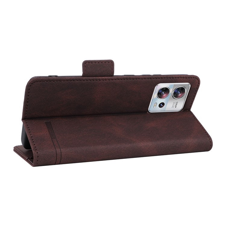 PU Leather Wallet Case for Motorola Edge 30 Fusion 5G / Moto S30 Pro 5G , Hardware Decor Stand Folio Phone Cover - Coffee