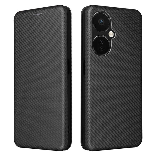 PU Leather Stand Case for OnePlus Nord CE 3 Lite 5G / Nord N30 5G , Magnetic Absorption Design Carbon Fiber Texture Phone Cover with Card Holder- Black