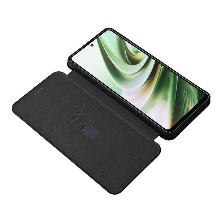 PU Leather Stand Case for OnePlus Nord CE 3 Lite 5G / Nord N30 5G , Magnetic Absorption Design Carbon Fiber Texture Phone Cover with Card Holder- Black