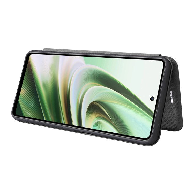 PU Leather Stand Case for OnePlus Nord CE 3 Lite 5G / Nord N30 5G , Magnetic Absorption Design Carbon Fiber Texture Phone Cover with Card Holder- Black