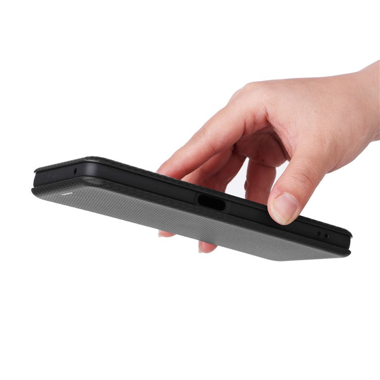 PU Leather Stand Case for OnePlus Nord CE 3 Lite 5G / Nord N30 5G , Magnetic Absorption Design Carbon Fiber Texture Phone Cover with Card Holder- Black