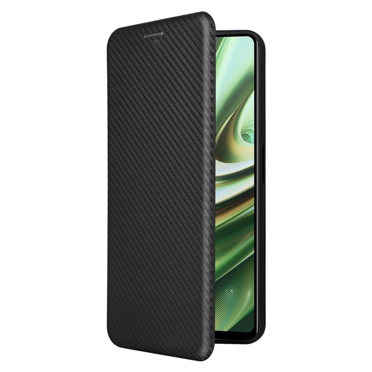 PU Leather Stand Case for OnePlus Nord CE 3 Lite 5G / Nord N30 5G , Magnetic Absorption Design Carbon Fiber Texture Phone Cover with Card Holder- Black