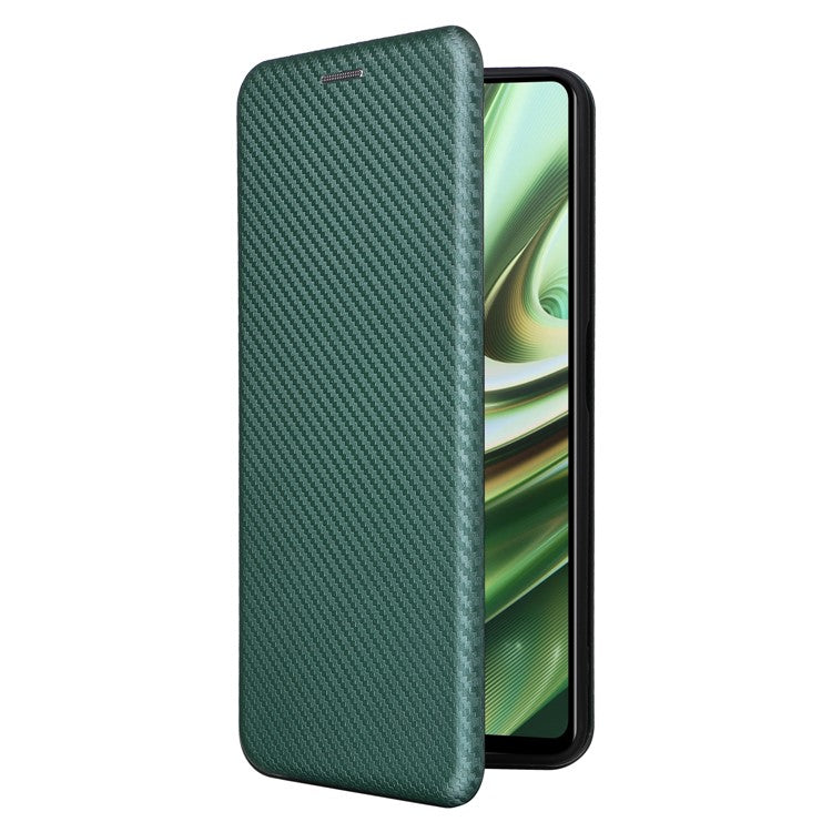 PU Leather Stand Case for OnePlus Nord CE 3 Lite 5G / Nord N30 5G , Magnetic Absorption Design Carbon Fiber Texture Phone Cover with Card Holder- Green