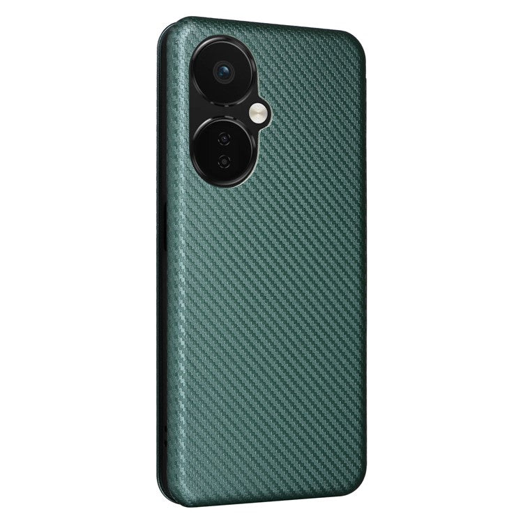 PU Leather Stand Case for OnePlus Nord CE 3 Lite 5G / Nord N30 5G , Magnetic Absorption Design Carbon Fiber Texture Phone Cover with Card Holder- Green