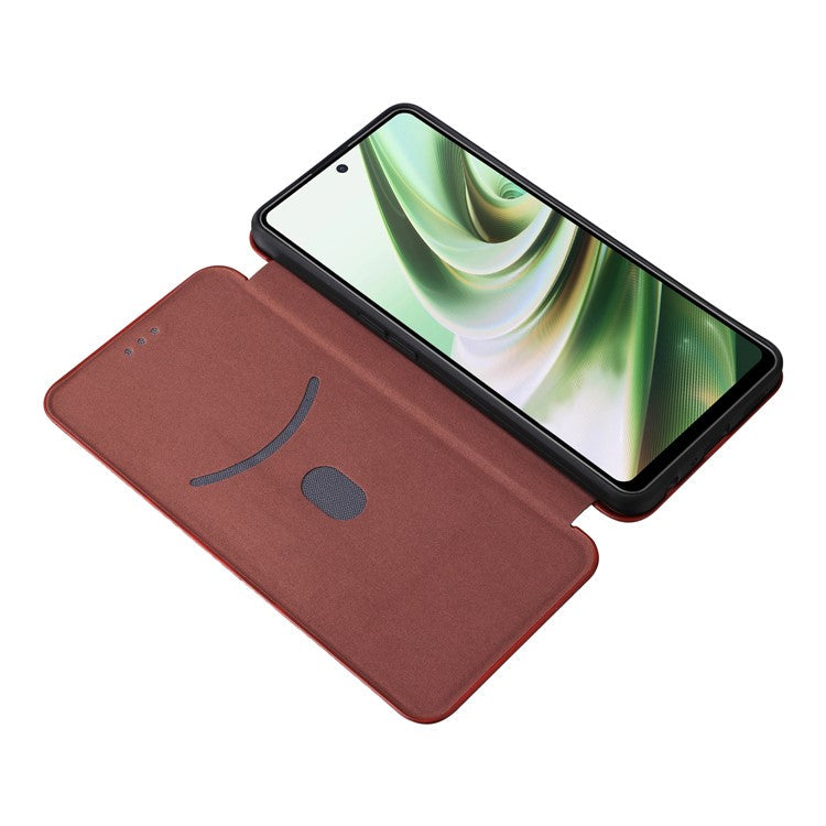 PU Leather Stand Case for OnePlus Nord CE 3 Lite 5G / Nord N30 5G , Magnetic Absorption Design Carbon Fiber Texture Phone Cover with Card Holder- Red