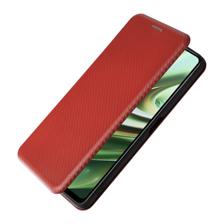 PU Leather Stand Case for OnePlus Nord CE 3 Lite 5G / Nord N30 5G , Magnetic Absorption Design Carbon Fiber Texture Phone Cover with Card Holder- Red