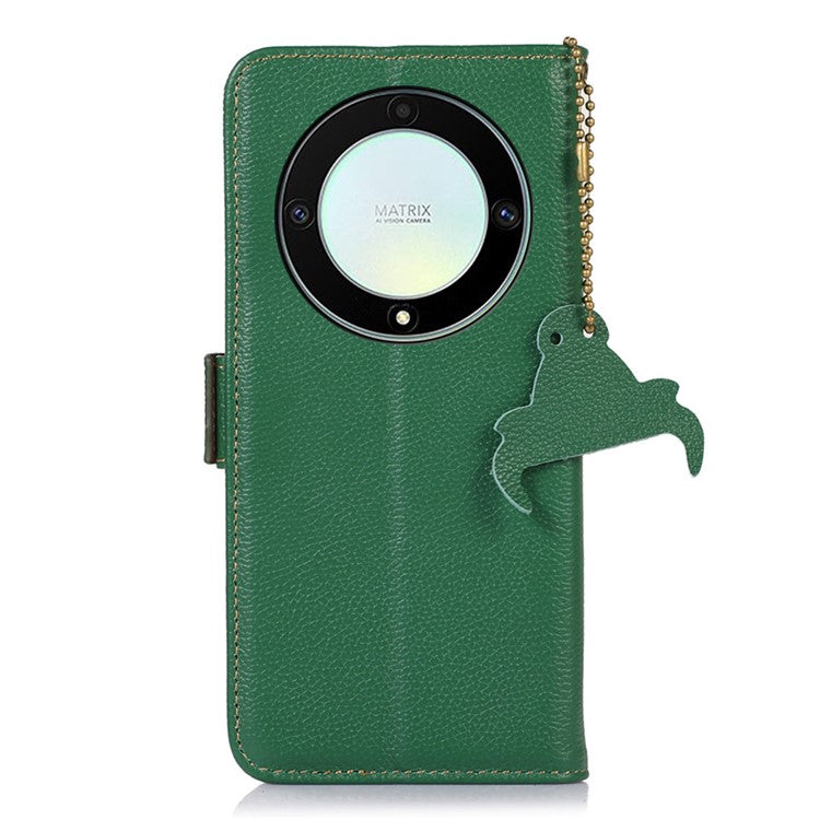Genuine Leather Phone Case For Honor X40 5G / X9a 5G / Magic5 Lite 5G , RFID Blocking Wallet Protective Cell Phone Cover with Stand - Green