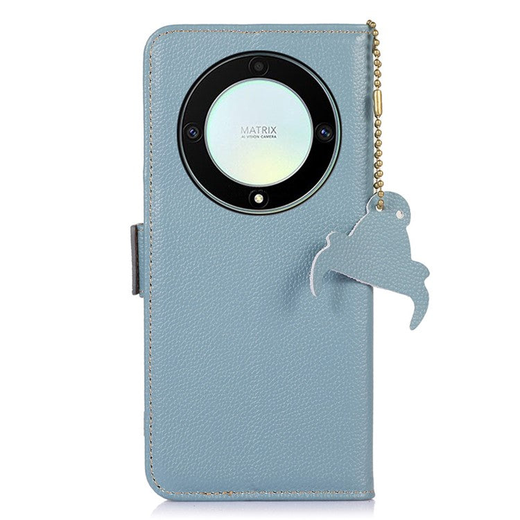 Genuine Leather Phone Case For Honor X40 5G / X9a 5G / Magic5 Lite 5G , RFID Blocking Wallet Protective Cell Phone Cover with Stand - Blue
