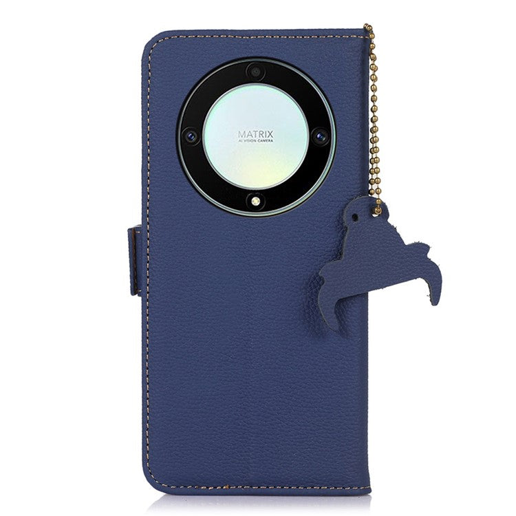 Genuine Leather Phone Case For Honor X40 5G / X9a 5G / Magic5 Lite 5G , RFID Blocking Wallet Protective Cell Phone Cover with Stand - Sapphire