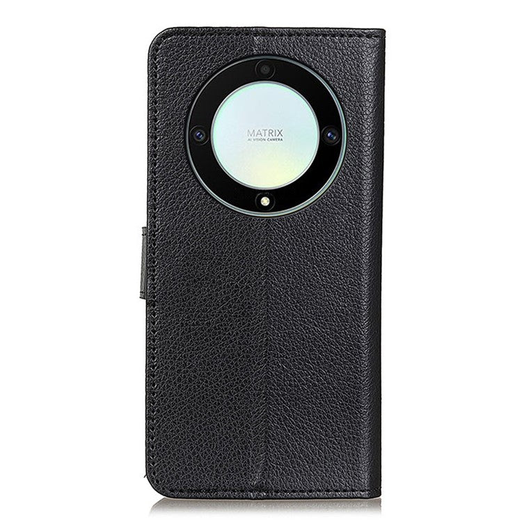 For Honor X9a 5G / X40 5G / Magic5 Lite 5G Wallet Function Cell Phone Cover Stand Classic Litchi Texture Leather Flip Phone Case - Black