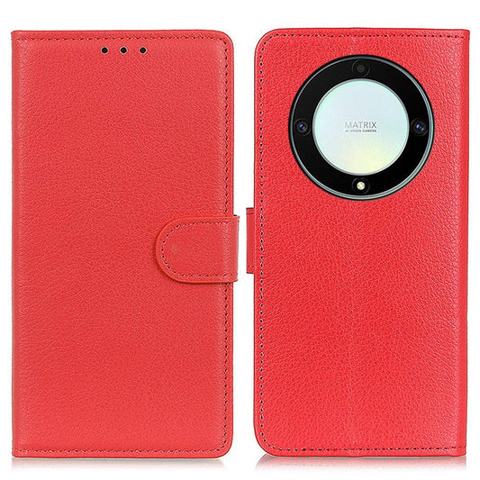 For Honor X9a 5G / X40 5G / Magic5 Lite 5G Wallet Function Cell Phone Cover Stand Classic Litchi Texture Leather Flip Phone Case - Red