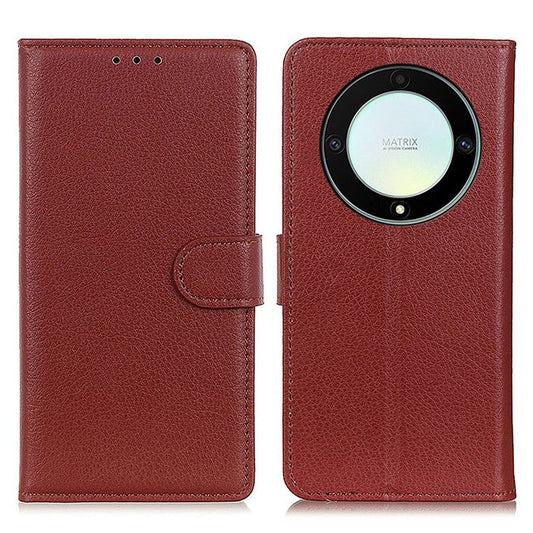 For Honor X9a 5G / X40 5G / Magic5 Lite 5G Wallet Function Cell Phone Cover Stand Classic Litchi Texture Leather Flip Phone Case - Brown