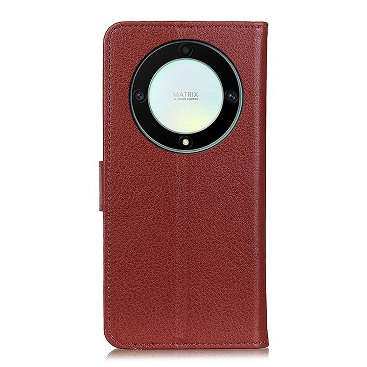 For Honor X9a 5G / X40 5G / Magic5 Lite 5G Wallet Function Cell Phone Cover Stand Classic Litchi Texture Leather Flip Phone Case - Brown