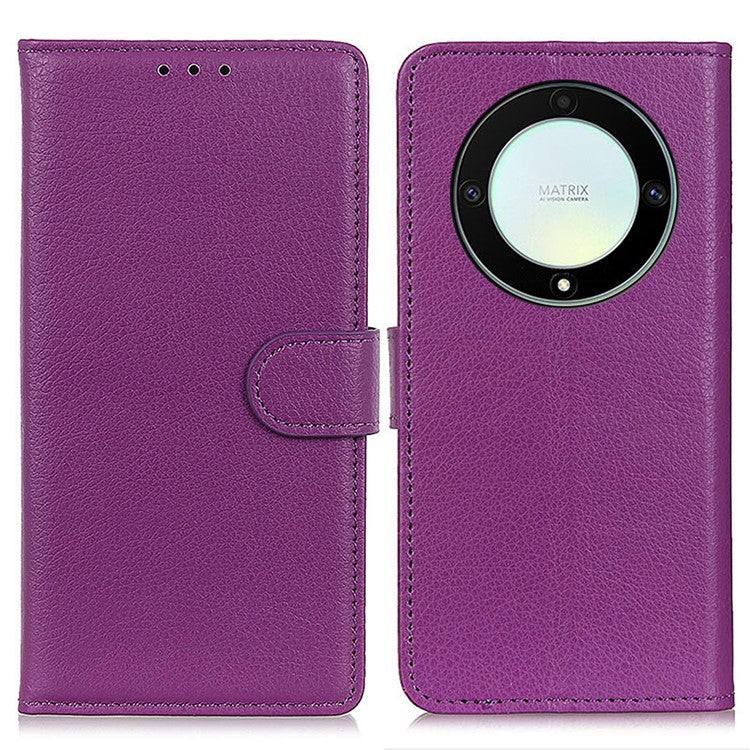 For Honor X9a 5G / X40 5G / Magic5 Lite 5G Wallet Function Cell Phone Cover Stand Classic Litchi Texture Leather Flip Phone Case - Purple