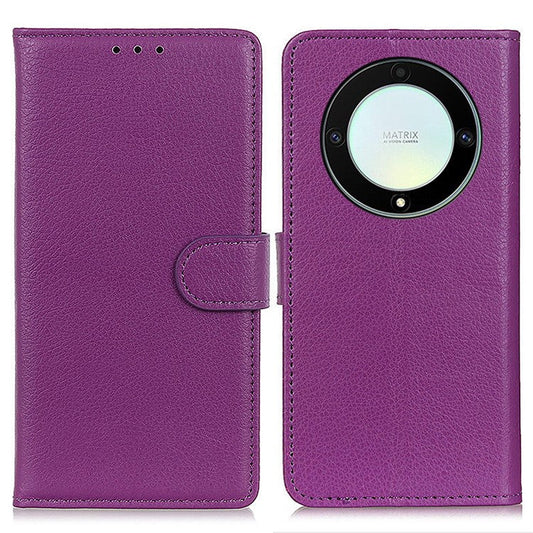 For Honor X9a 5G / X40 5G / Magic5 Lite 5G Wallet Function Cell Phone Cover Stand Classic Litchi Texture Leather Flip Phone Case - Purple
