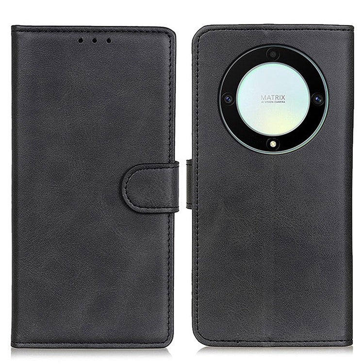 For Honor X9a 5G / X40 5G / Magic5 Lite 5G Phone Case Cowhide Texture Leather Wallet Stand Full Protection Phone Cover - Black