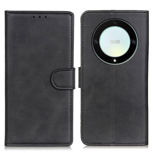 For Honor X9a 5G / X40 5G / Magic5 Lite 5G Phone Case Cowhide Texture Leather Wallet Stand Full Protection Phone Cover - Black