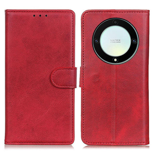 For Honor X9a 5G / X40 5G / Magic5 Lite 5G Phone Case Cowhide Texture Leather Wallet Stand Full Protection Phone Cover - Red