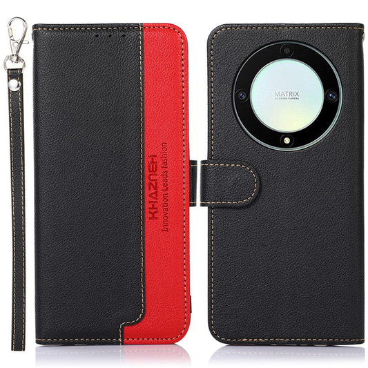 KHAZNEH For Honor X9a 5G/X40 5G/Magic5 Lite 5G RFID Blocking Stand Wallet Cover Anti-Scratch Litchi Texture Leather Phone Case - Black