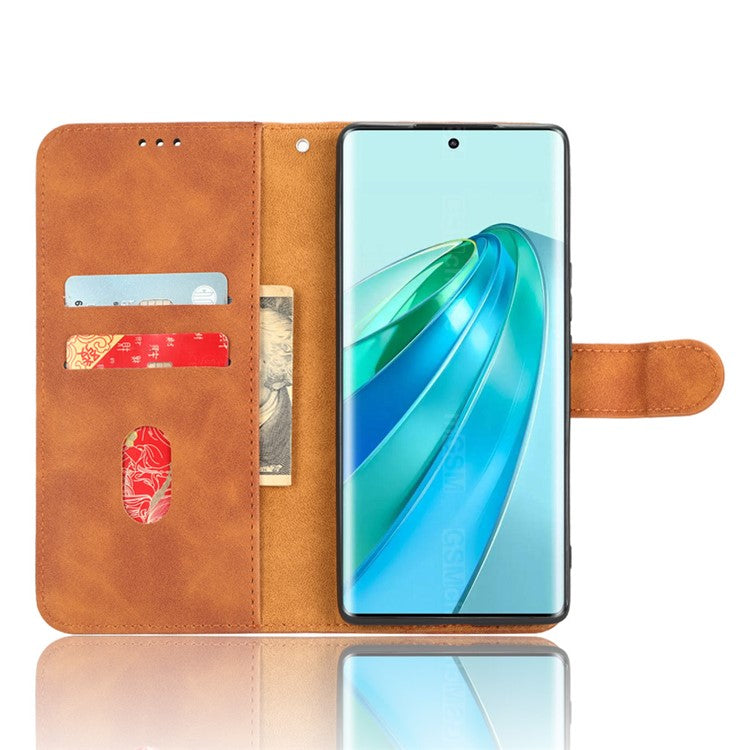 For Honor X40 5G / X9a 5G / Magic5 Lite 5G Full Protection Mobile Phone Case Skin-touch Stand Flip Leather Wallet Phone Cover - Brown