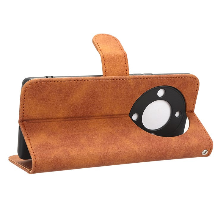 For Honor X40 5G / X9a 5G / Magic5 Lite 5G Full Protection Mobile Phone Case Skin-touch Stand Flip Leather Wallet Phone Cover - Brown