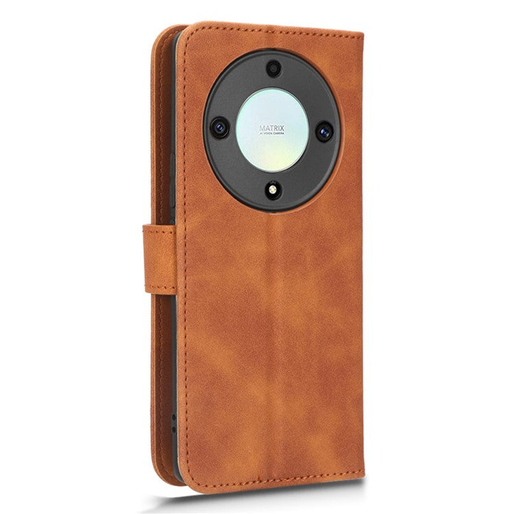 For Honor X40 5G / X9a 5G / Magic5 Lite 5G Full Protection Mobile Phone Case Skin-touch Stand Flip Leather Wallet Phone Cover - Brown