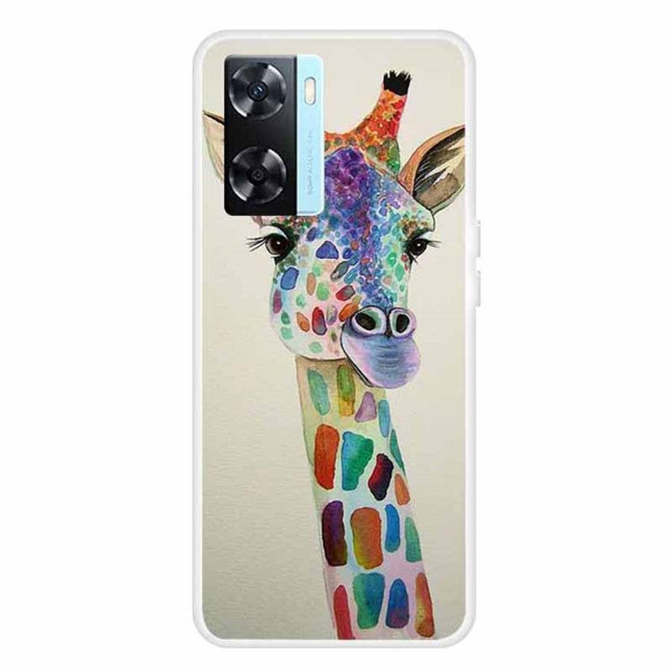 Phone TPU Case for Oppo A57s 4G / A77 4G / A57 4G Pattern Printing Anti-scratch Mobile Phone Cover - Colorful Giraffe
