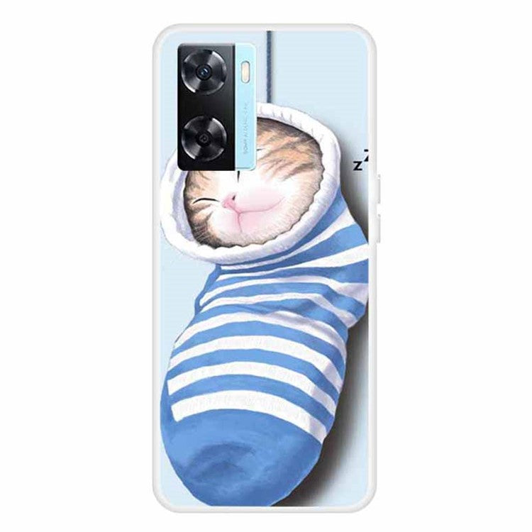 Phone TPU Case for Oppo A57s 4G / A77 4G / A57 4G Pattern Printing Anti-scratch Mobile Phone Cover - Socks and Cat