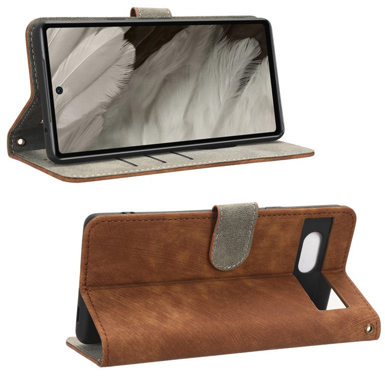 For Google Pixel 7a PU Leather Flip Folio Case Wallet RFID Blocking Protection Stand Phone Cover - Brown