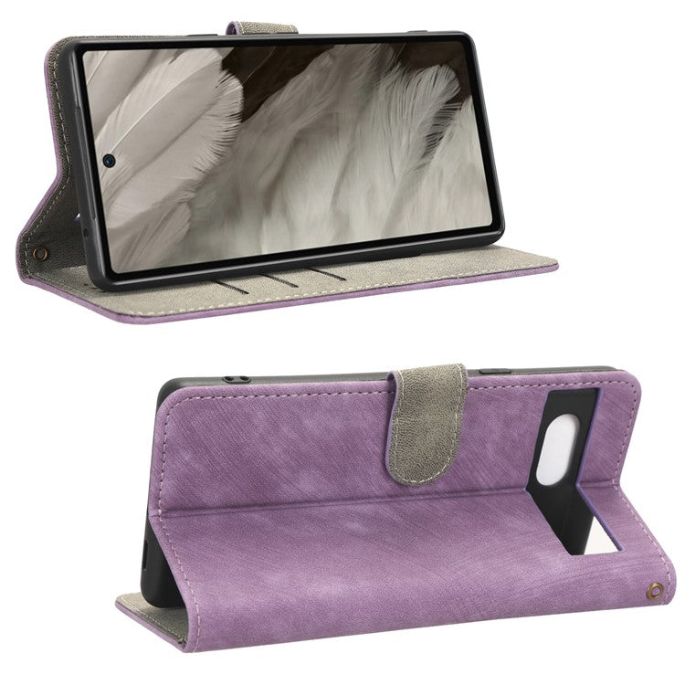 For Google Pixel 7a PU Leather Flip Folio Case Wallet RFID Blocking Protection Stand Phone Cover - Purple