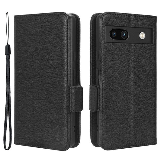 Cell Phone Cover For Google Pixel 7a , Wallet Stand Litchi Texture PU Leather Anti-fall Flip Phone Case - Black