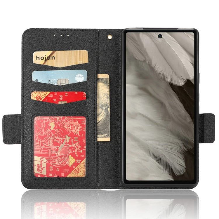 Cell Phone Cover For Google Pixel 7a , Wallet Stand Litchi Texture PU Leather Anti-fall Flip Phone Case - Black