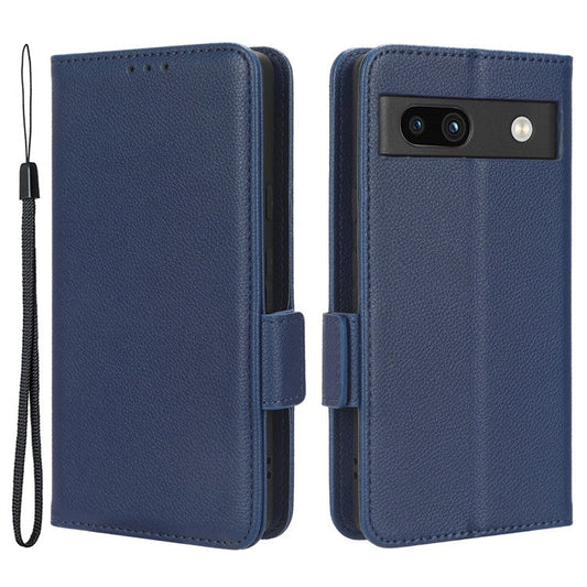 Cell Phone Cover For Google Pixel 7a , Wallet Stand Litchi Texture PU Leather Anti-fall Flip Phone Case - Dark Blue