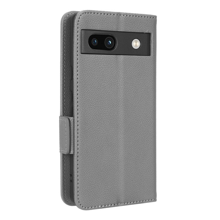Cell Phone Cover For Google Pixel 7a , Wallet Stand Litchi Texture PU Leather Anti-fall Flip Phone Case - Grey