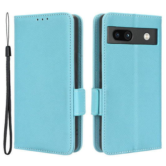 Cell Phone Cover For Google Pixel 7a , Wallet Stand Litchi Texture PU Leather Anti-fall Flip Phone Case - Baby Blue