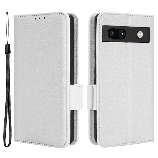 Cell Phone Cover For Google Pixel 7a , Wallet Stand Litchi Texture PU Leather Anti-fall Flip Phone Case - White