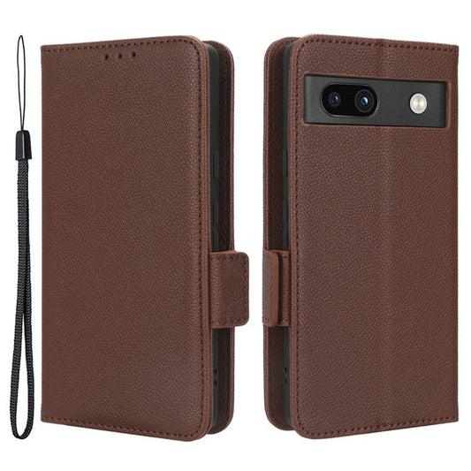 Cell Phone Cover For Google Pixel 7a , Wallet Stand Litchi Texture PU Leather Anti-fall Flip Phone Case - Brown