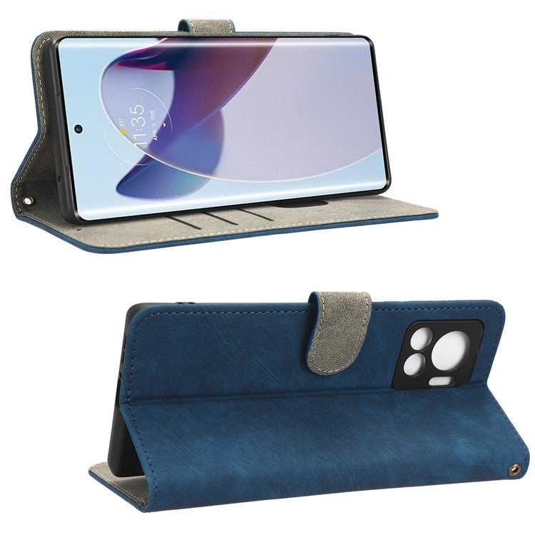 For Motorola Edge 30 Ultra 5G / Edge X30 Pro RFID Blocking Phone Case Stand PU Leather Phone Wallet Cover - Blue