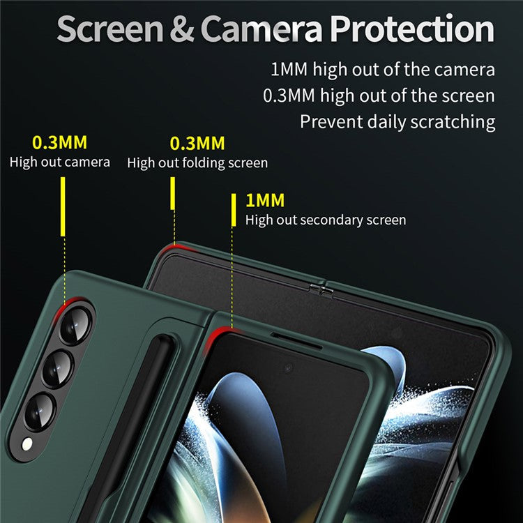 Slim Phone Case for Samsung Galaxy Z Fold4 5G Shockproof Had PC Kickstand Case with Pencil Holder - Purple