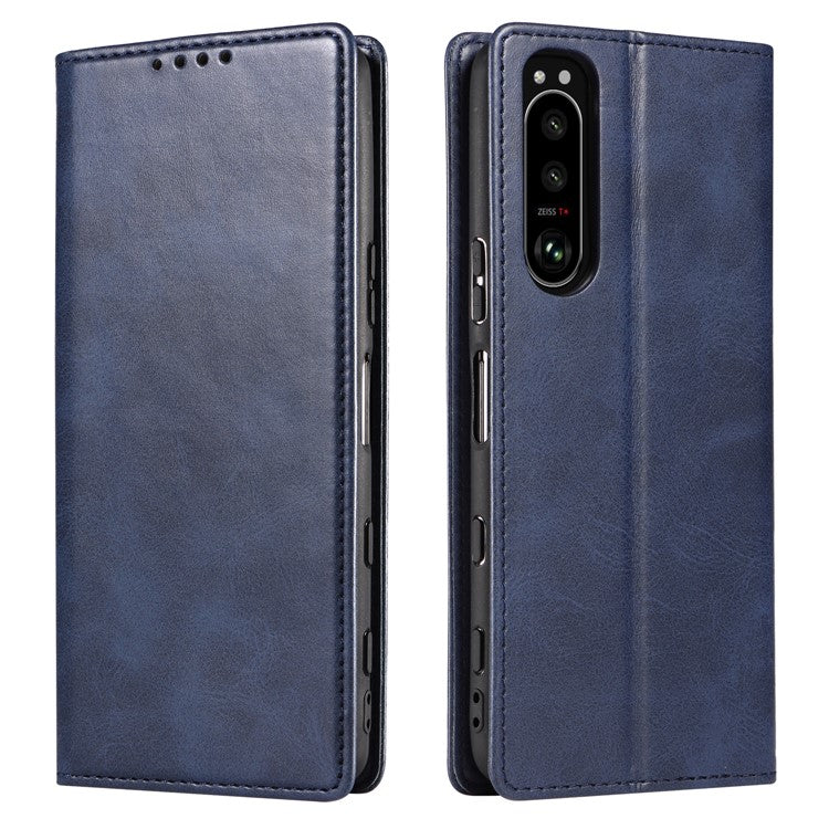 PU Leather Phone Case For Sony Xperia 5 II , Business Style Flip Wallet Stand Shockproof Mobile Phone Cover - Blue