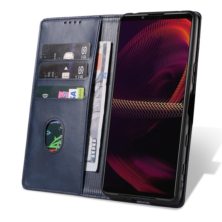 PU Leather Phone Case For Sony Xperia 5 II , Business Style Flip Wallet Stand Shockproof Mobile Phone Cover - Blue