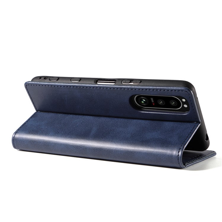 PU Leather Phone Case For Sony Xperia 5 II , Business Style Flip Wallet Stand Shockproof Mobile Phone Cover - Blue