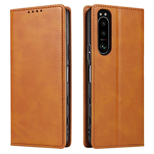 PU Leather Phone Case For Sony Xperia 5 II , Business Style Flip Wallet Stand Shockproof Mobile Phone Cover - Khaki