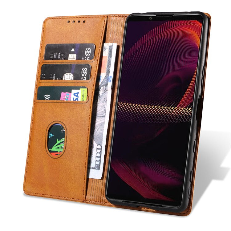 PU Leather Phone Case For Sony Xperia 5 II , Business Style Flip Wallet Stand Shockproof Mobile Phone Cover - Khaki