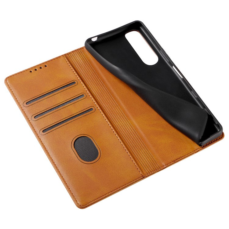 PU Leather Phone Case For Sony Xperia 5 II , Business Style Flip Wallet Stand Shockproof Mobile Phone Cover - Khaki