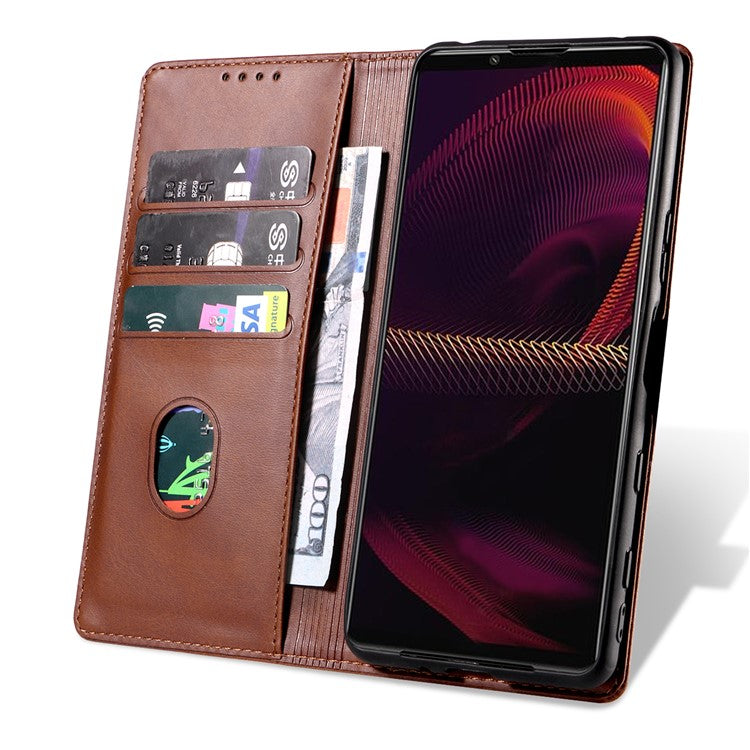 PU Leather Phone Case For Sony Xperia 5 II , Business Style Flip Wallet Stand Shockproof Mobile Phone Cover - Brown