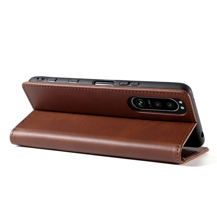 PU Leather Phone Case For Sony Xperia 5 II , Business Style Flip Wallet Stand Shockproof Mobile Phone Cover - Brown